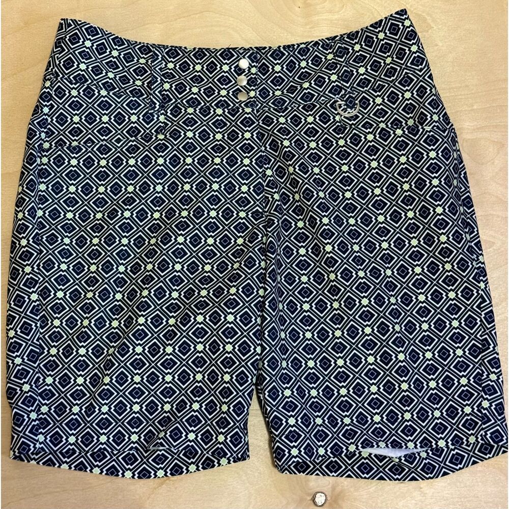GG Blue Golf Shorts Navy Geometric Square Print Performance Stretch Bermuda 6